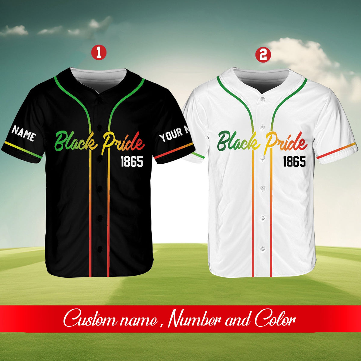 Detail shot of the Pan-African color gradient on the personalized jersey