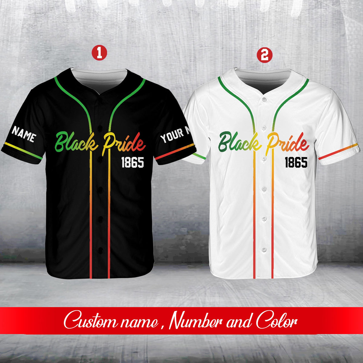 Close up of the front chest graphic on the Juneteenth baseball jersey