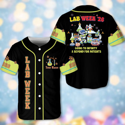 Black custom baseball jersey showing science graphics and personalized name