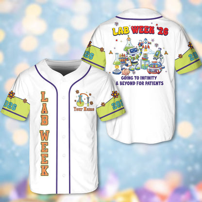 White baseball jersey with name and space theme print on front