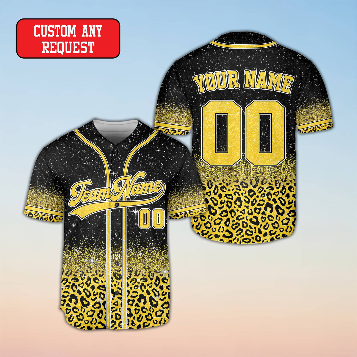 Another front view of the custom baseball jersey with leopard pattern