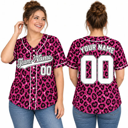 Personalized pink leopard baseball jersey featuring custom name and number, main view