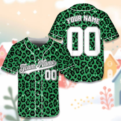 Alternate front angle of the custom leopard print baseball jersey in pink