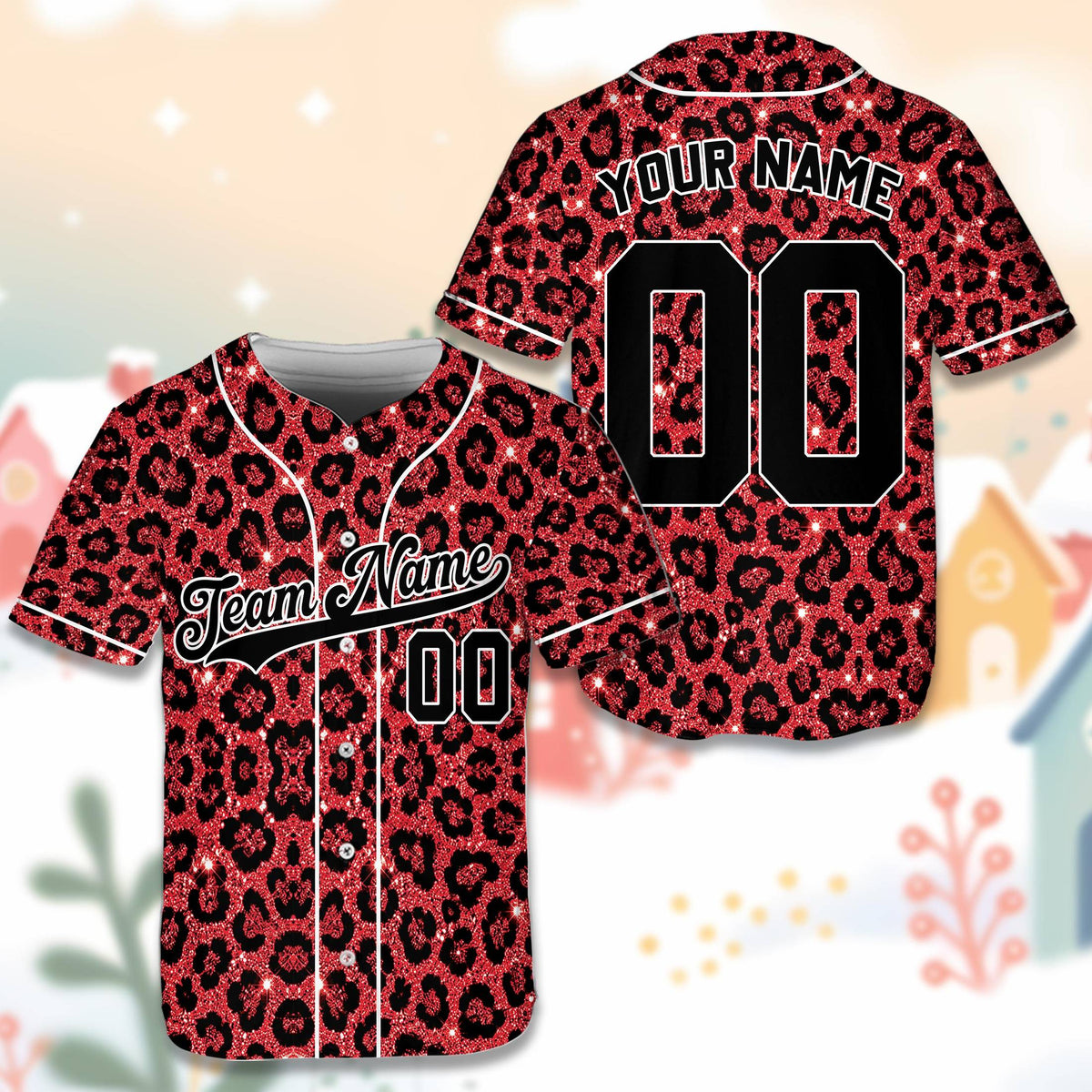 Another front view of the adult pink leopard baseball jersey