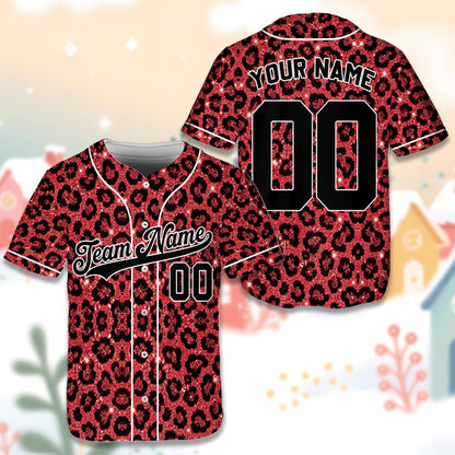 Another front view of the adult pink leopard baseball jersey