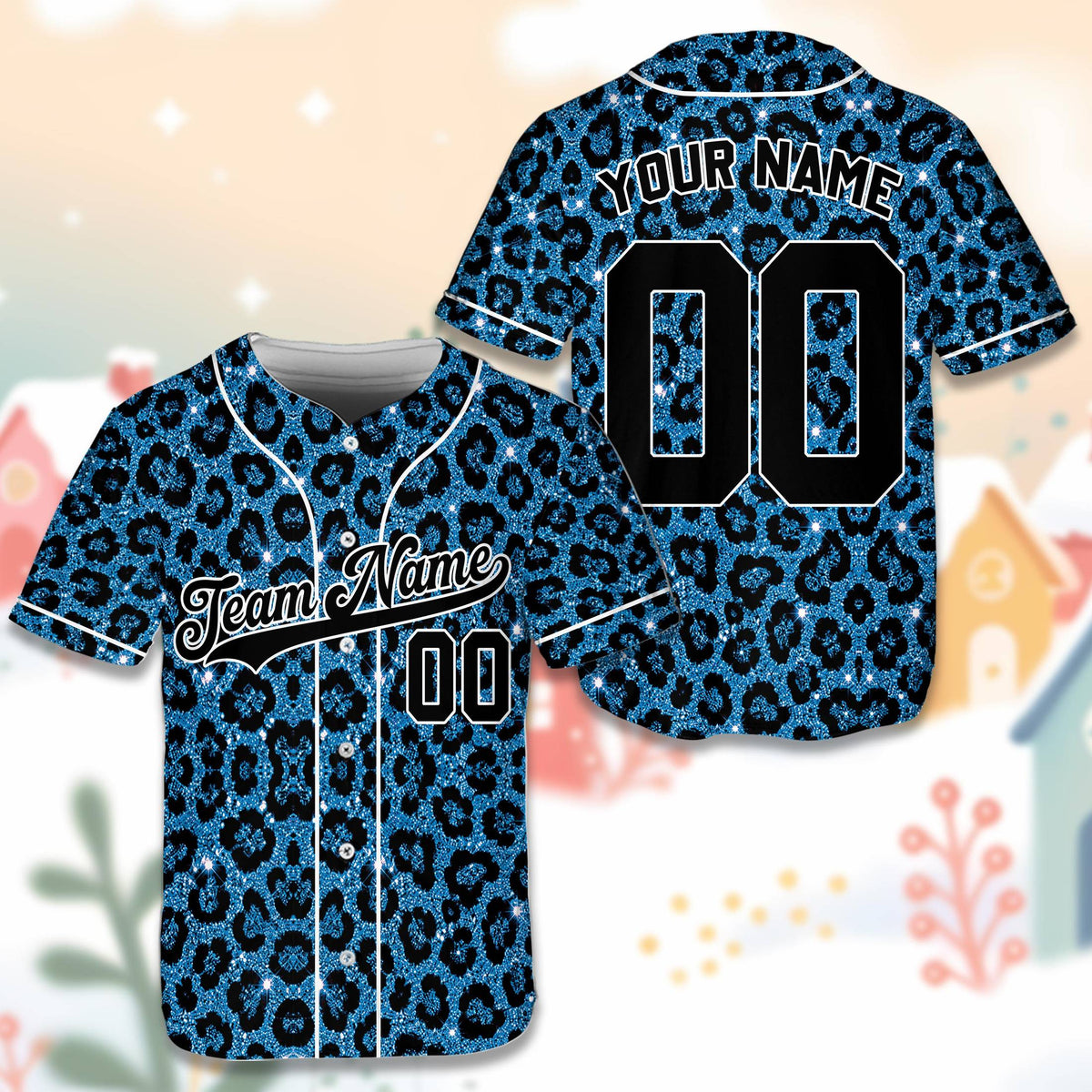 Angled front view of the leopard print custom baseball jersey