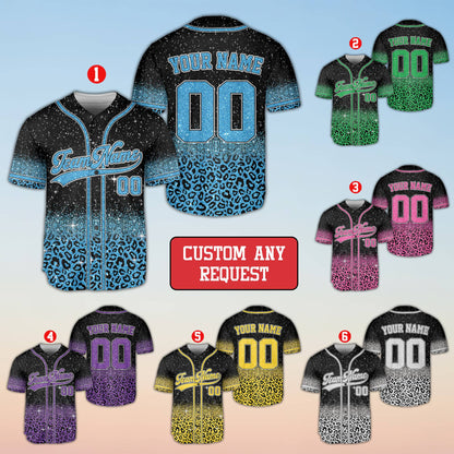 Multicolor view of the leopard print baseball jersey design
