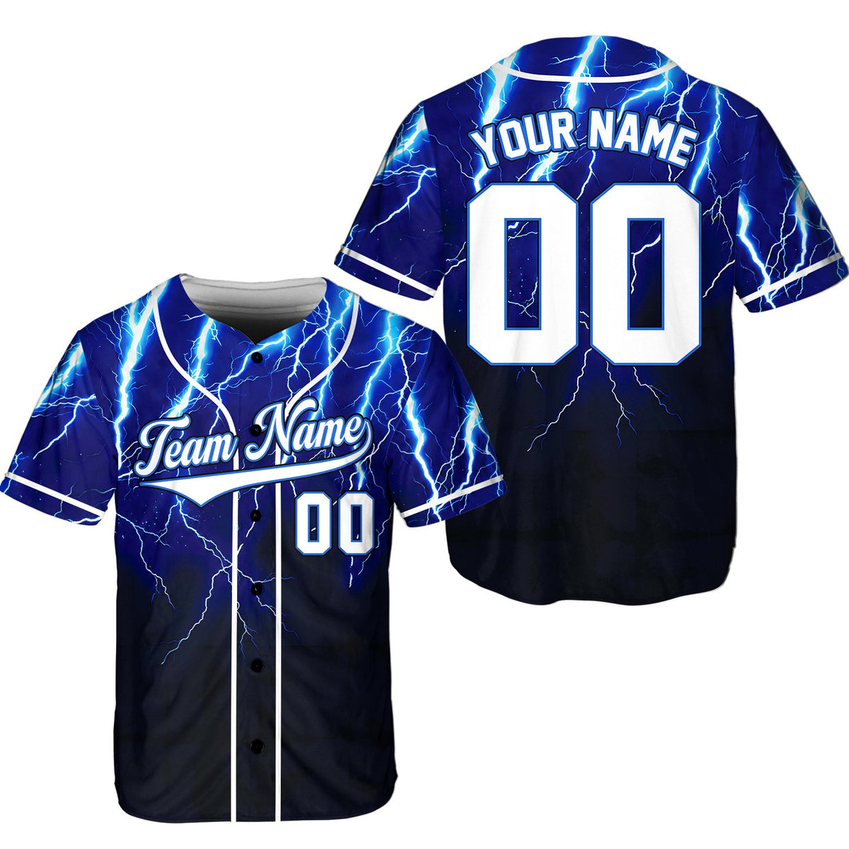Personalized abstract baseball jersey with custom name and number, blue front view