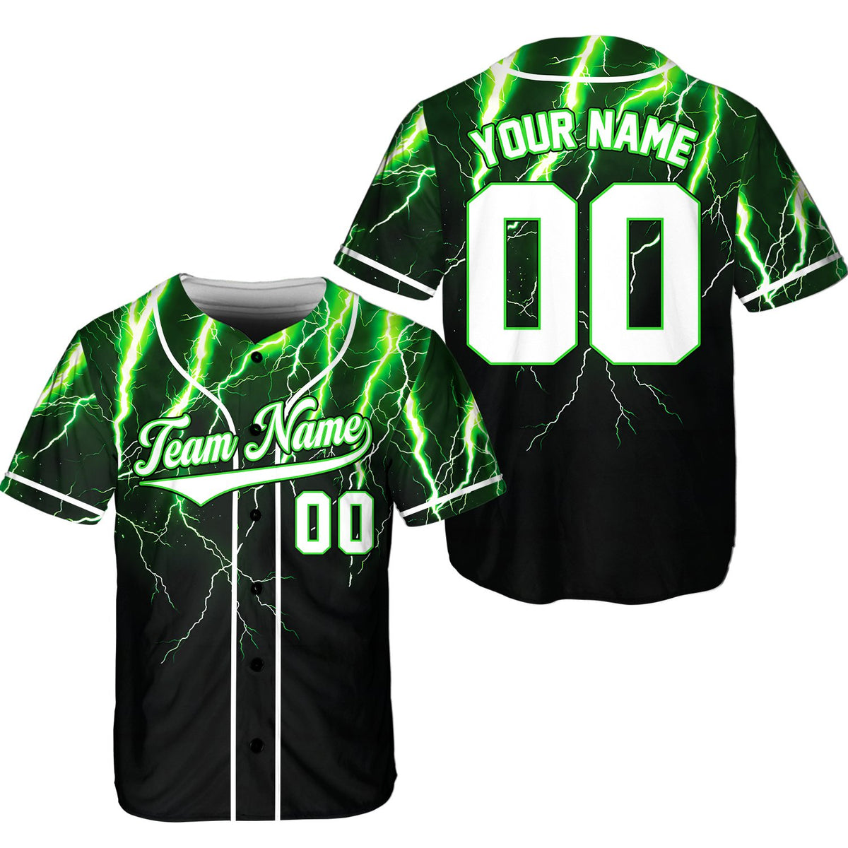 Personalized abstract baseball jersey with custom name and number, green front view