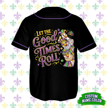 Back view of the black jersey showing LET THE Good TIMES ROLL text