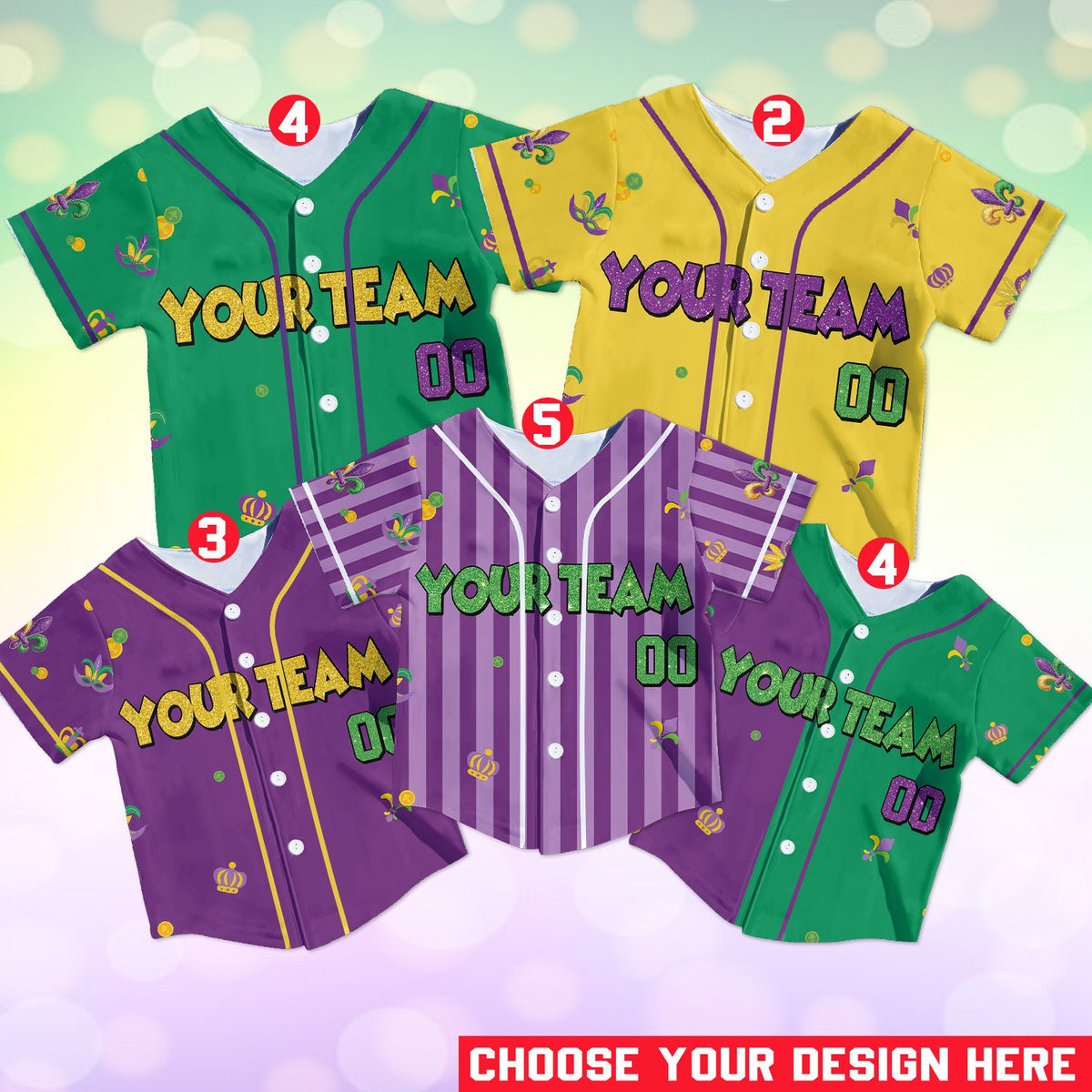 Custom green mardi baseball jersey design details, alternate view 3