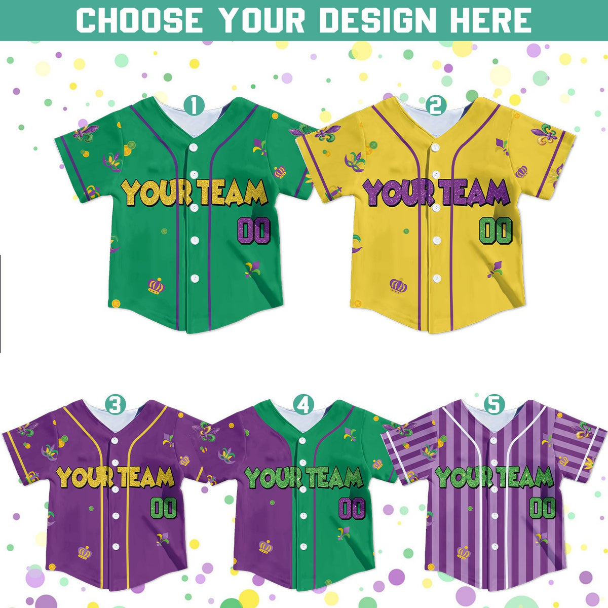 Mardi Gras custom baseball jersey, alternate view