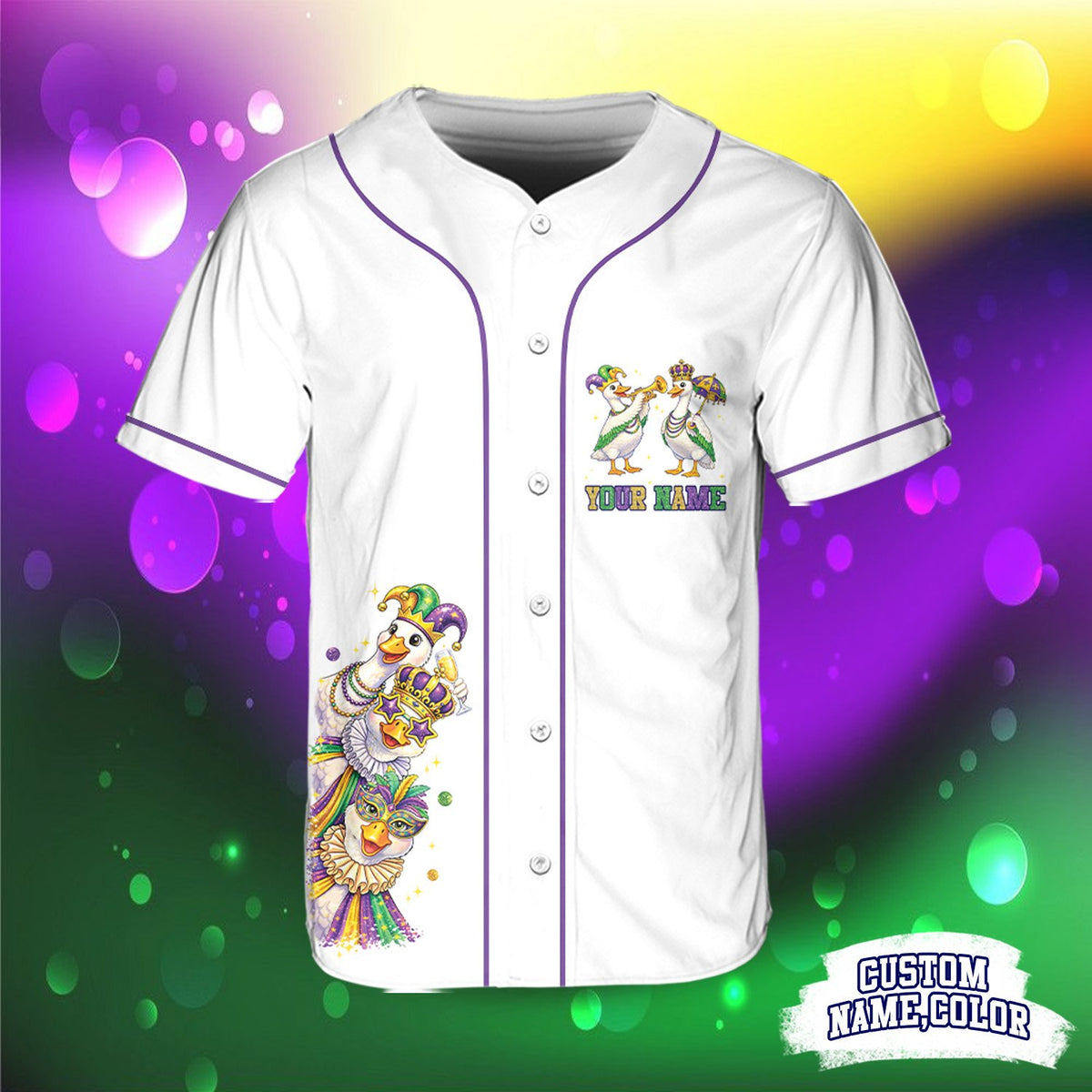 White version front view of the festive personalized baseball jersey