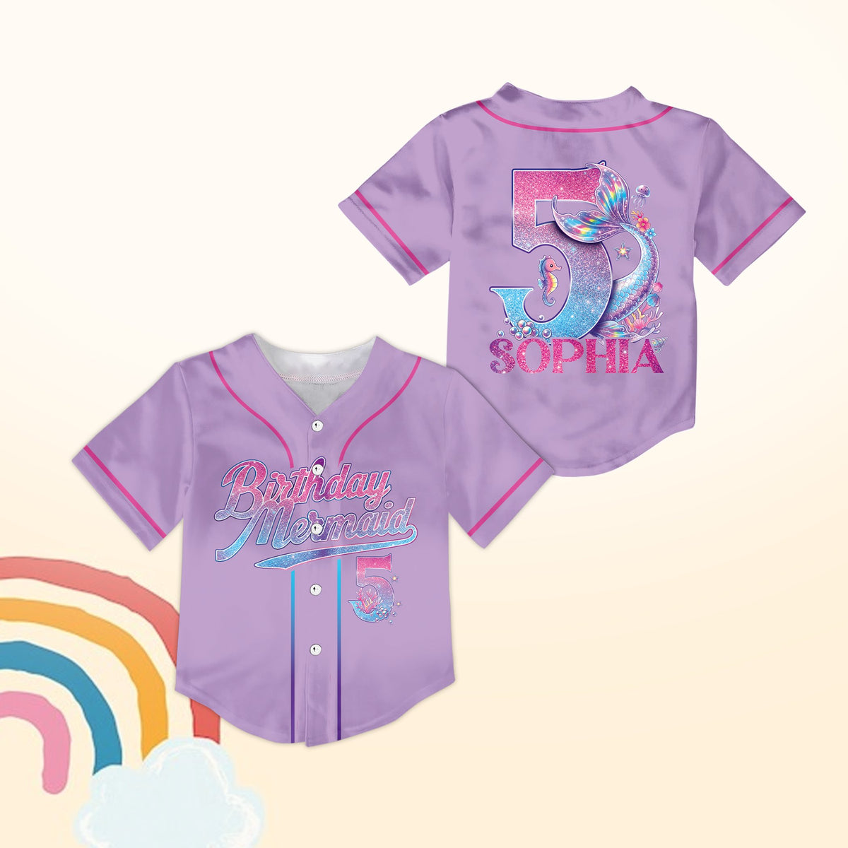 Purple birthday baseball jersey, front view