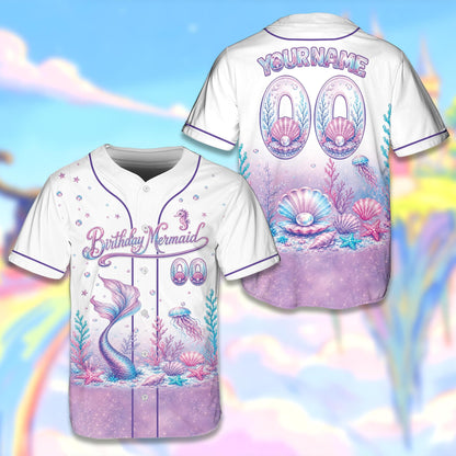 Detailed view of personalized black mermaid baseball jersey
