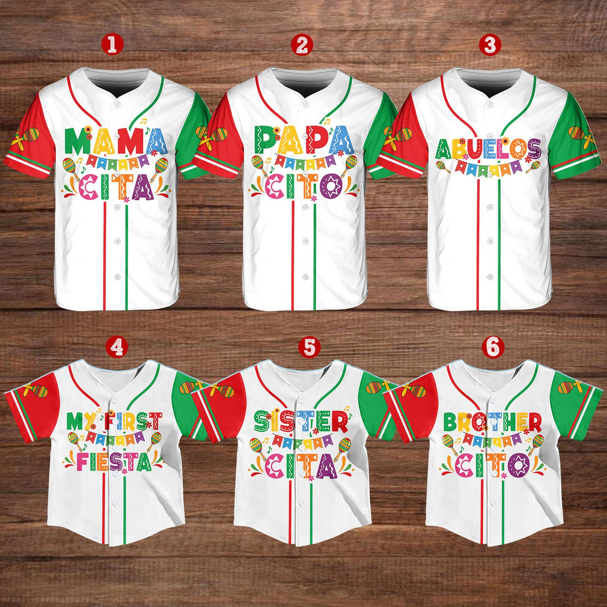 Front angle of the festive Mexican fiesta custom baseball jersey