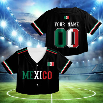 Black personalized baseball jersey with Mexico design