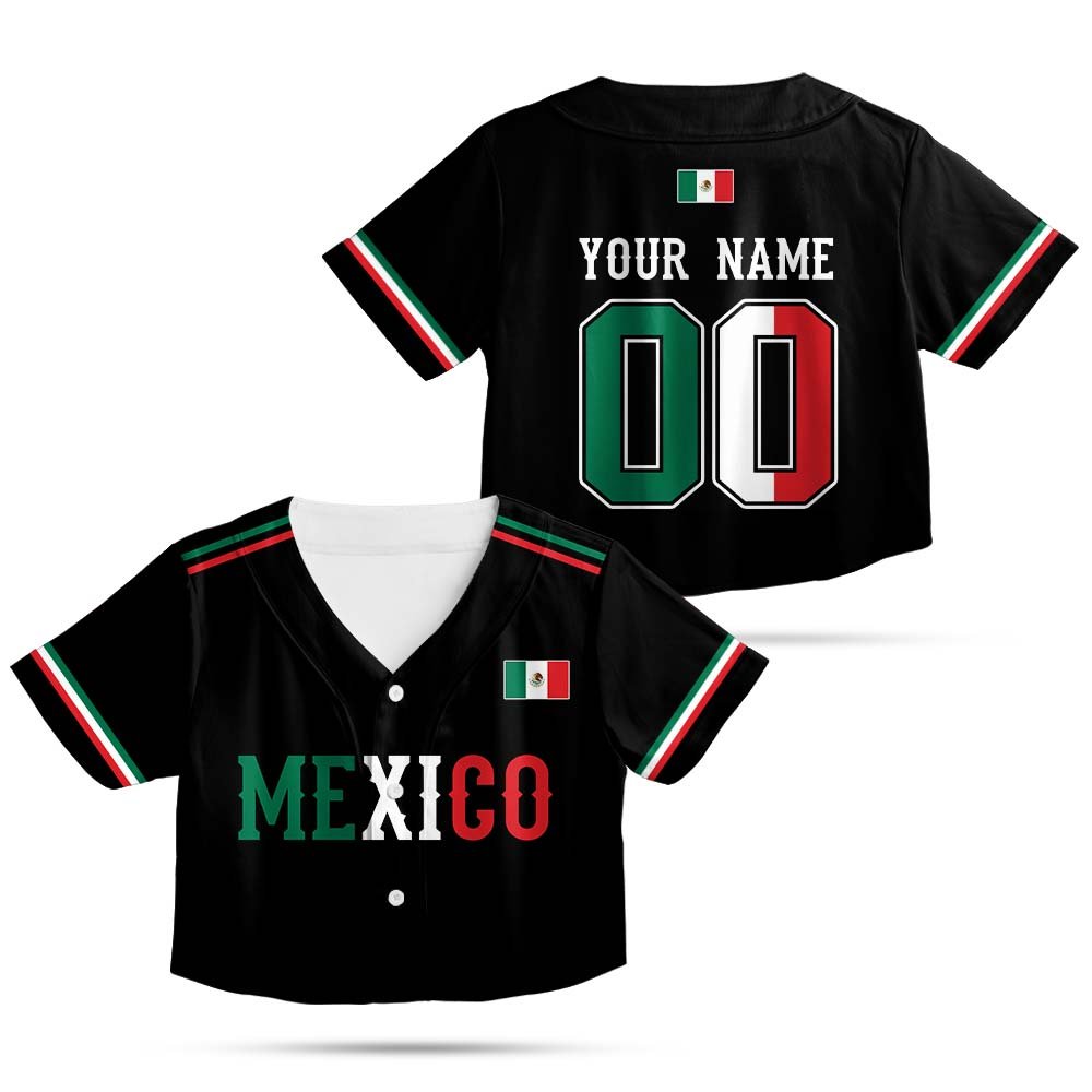 Front view of black Mexico baseball jersey