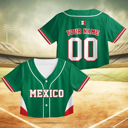 Another front view of green Mexico custom baseball jersey