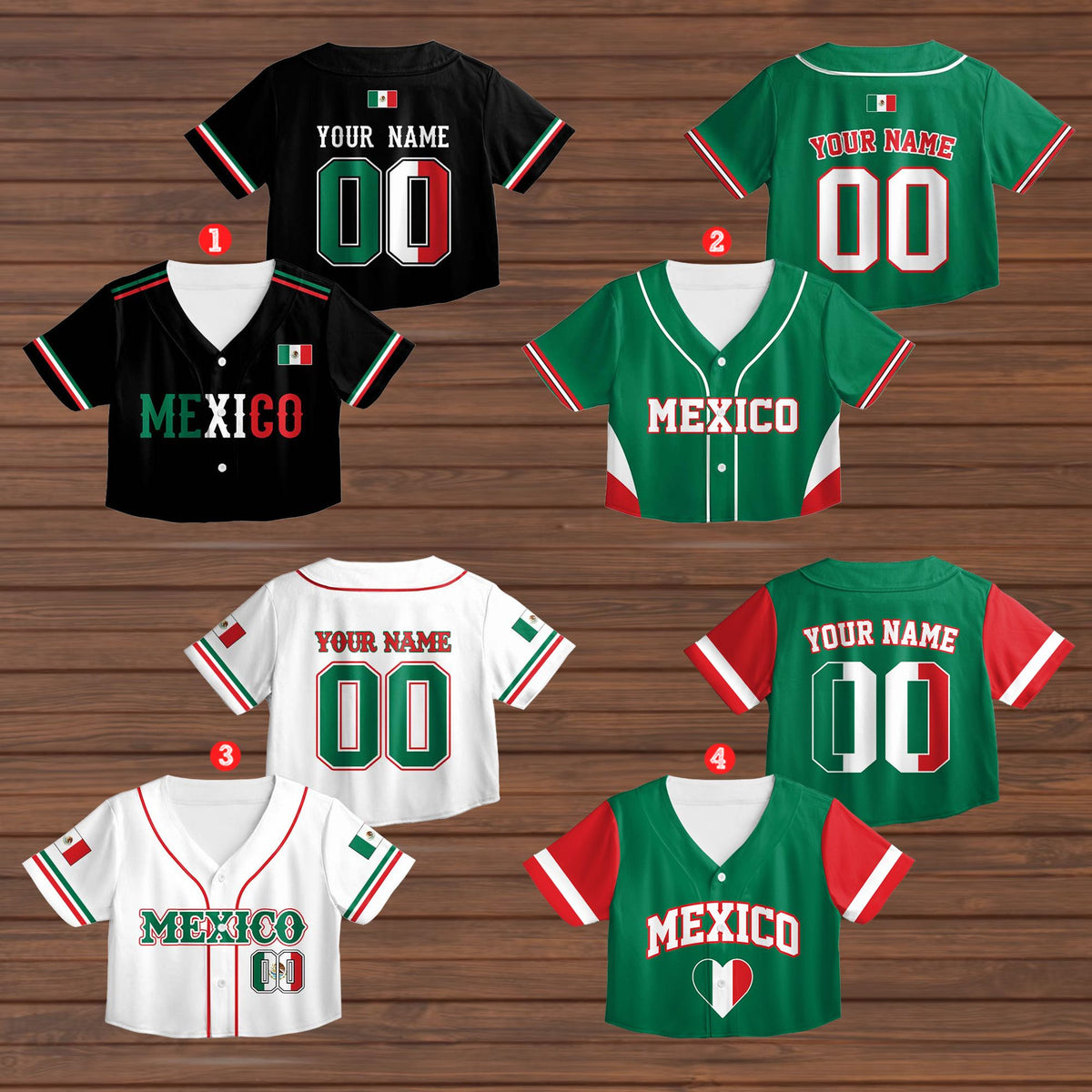 Another front view of multicolor Mexico personalized baseball jersey
