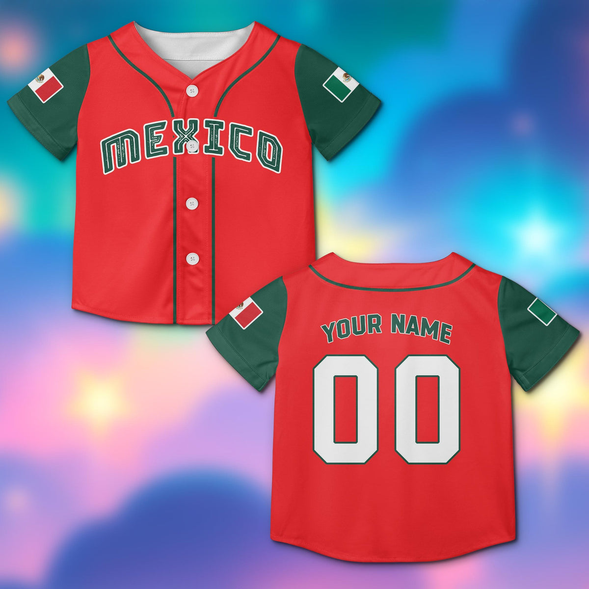 Personalized red mexico baseball jersey with custom name and number, main view