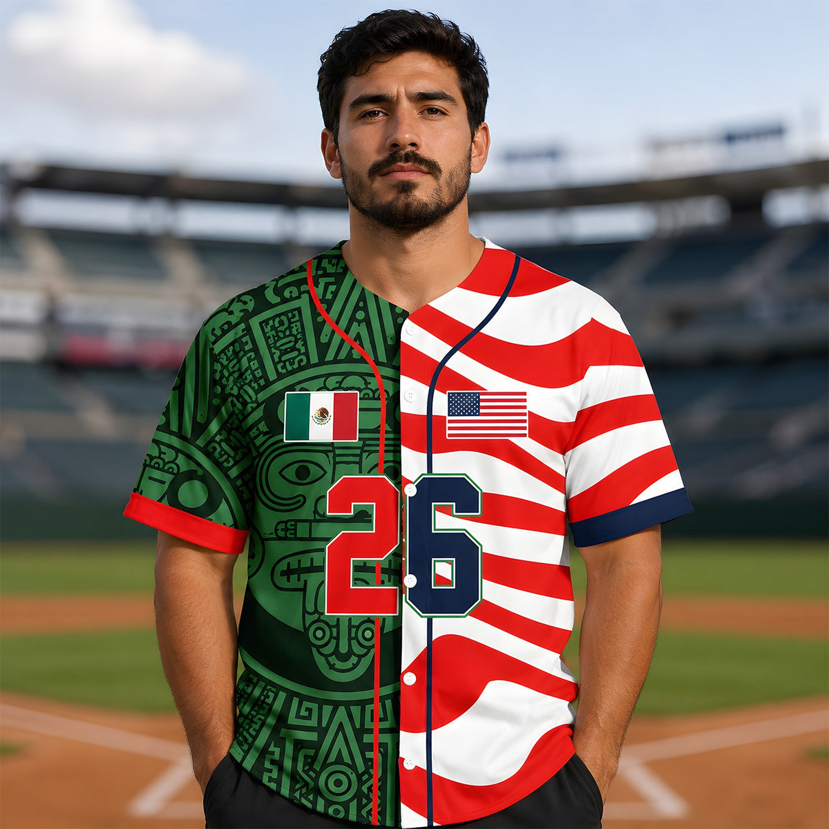 Lifestyle view of the custom name and number baseball jersey in action