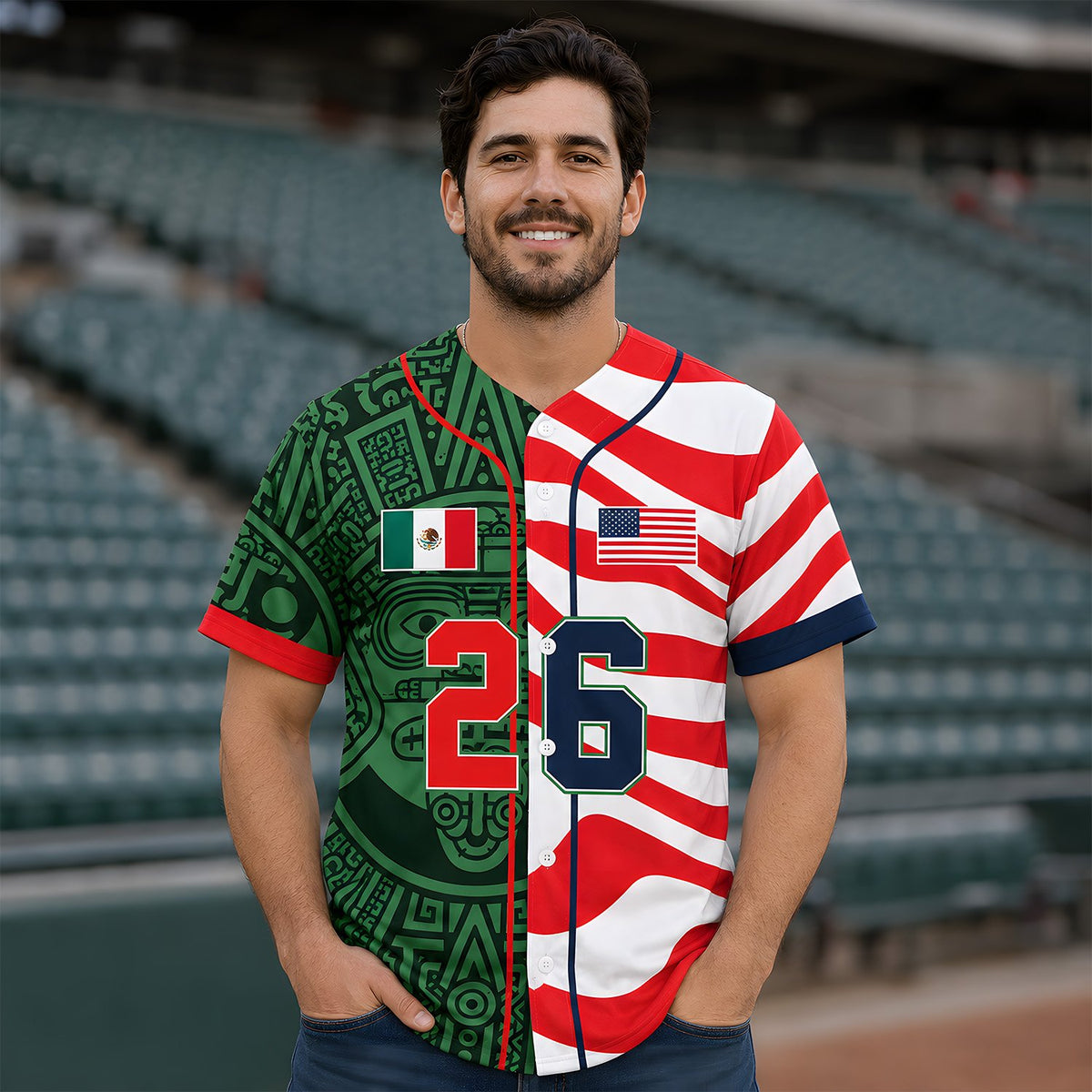 Back view of the personalized green mexico baseball jersey showing the custom name