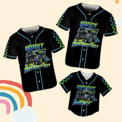 Daddy of the birthday boy custom baseball jersey, front view