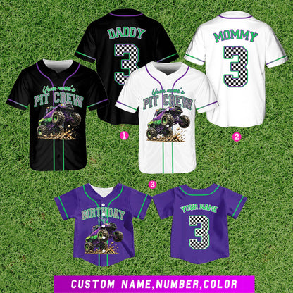 Monster truck birthday baseball jersey multicolor front angle 2
