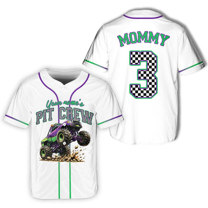Monster truck birthday baseball jersey white front angle 7