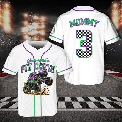 Monster truck birthday baseball jersey white front angle 9