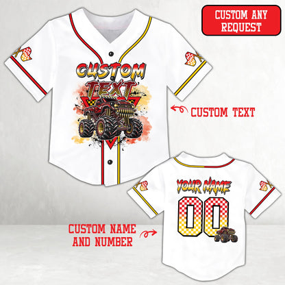Another front view of the white personalized monster baseball jersey