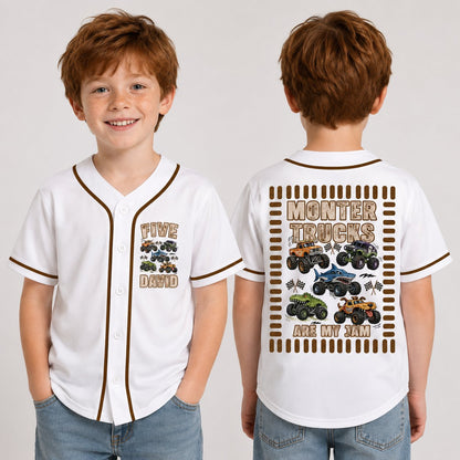 Lifestyle view of a person wearing the white monster baseball jersey
