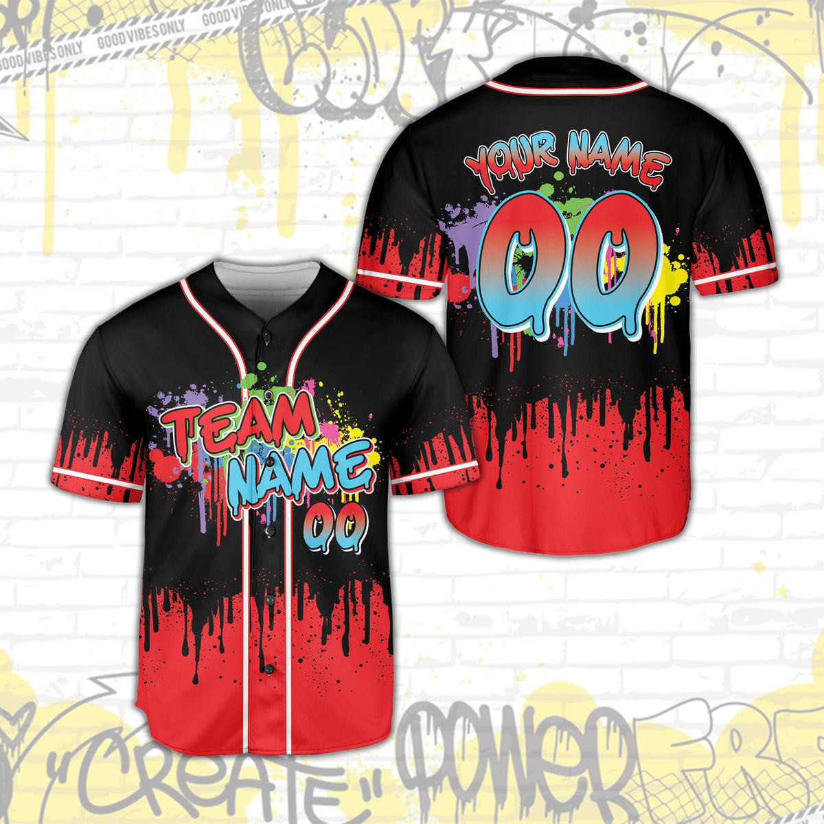 Neon-style text and abstract dripping paint design on the lower half