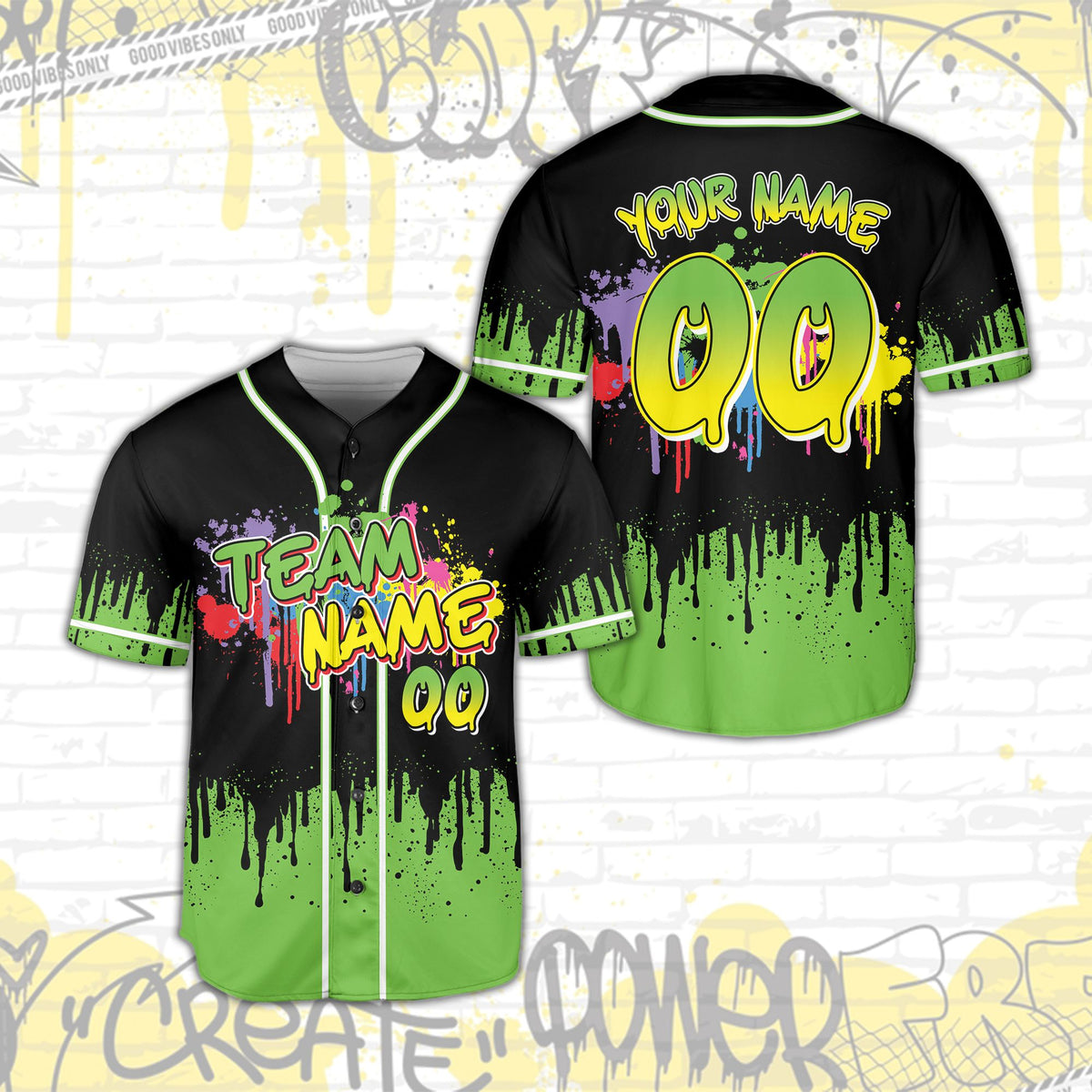 Polyester fabric detail of the black neon baseball jersey
