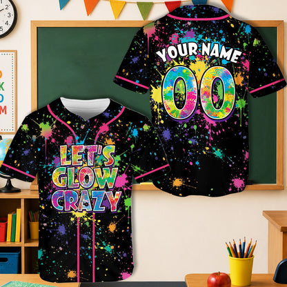 Black neon splatter baseball jersey showcasing the vibrant abstract design