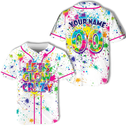 Front detail of the white personalized baseball jersey with neon styling