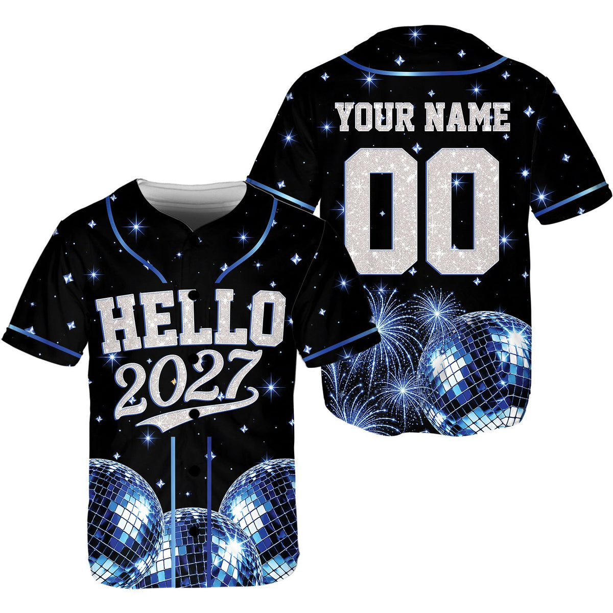 Second front view of the black new year baseball jersey