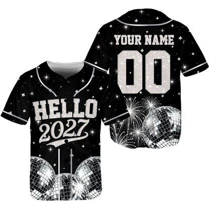 Third front view of the personalized black baseball jersey with stars