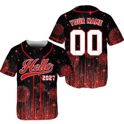 Front view of the personalized baseball jersey with Hello 2027 graphic