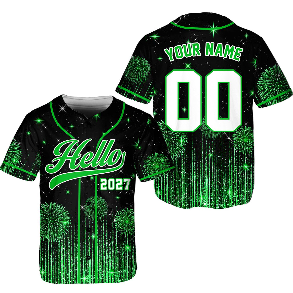 Alternative green variant view of the New Year themed baseball jersey