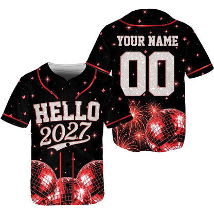 Back view of the personalized new year baseball jersey featuring custom name, number, and fireworks