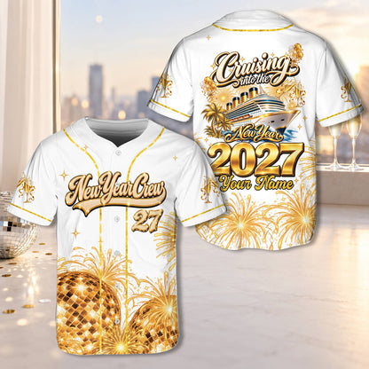 Additional front view of the custom baseball jersey with disco ball and fireworks design