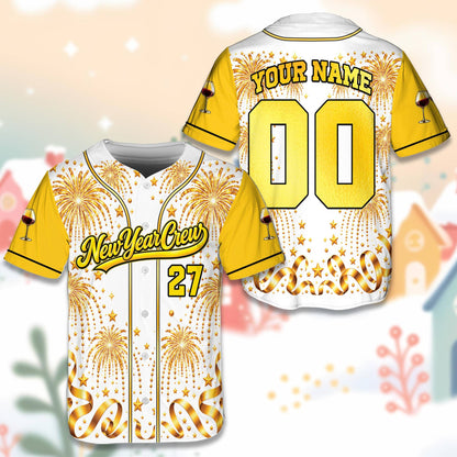 Personalized year baseball jersey with New Year Crew design, front view alternate