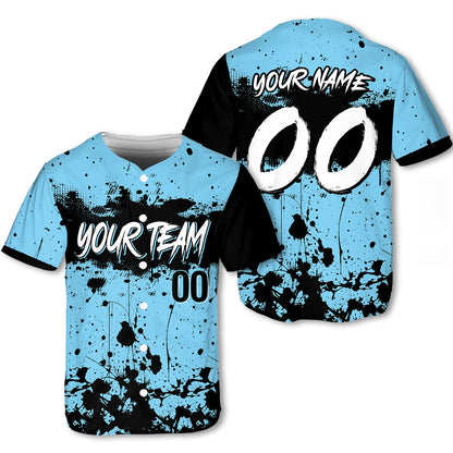 Personalized blue paint splatter baseball jersey, alternate view