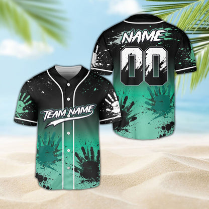 Another front view of the abstract paint baseball jersey