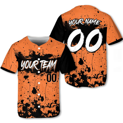 Personalized orange paint splatter baseball jersey, alternate view
