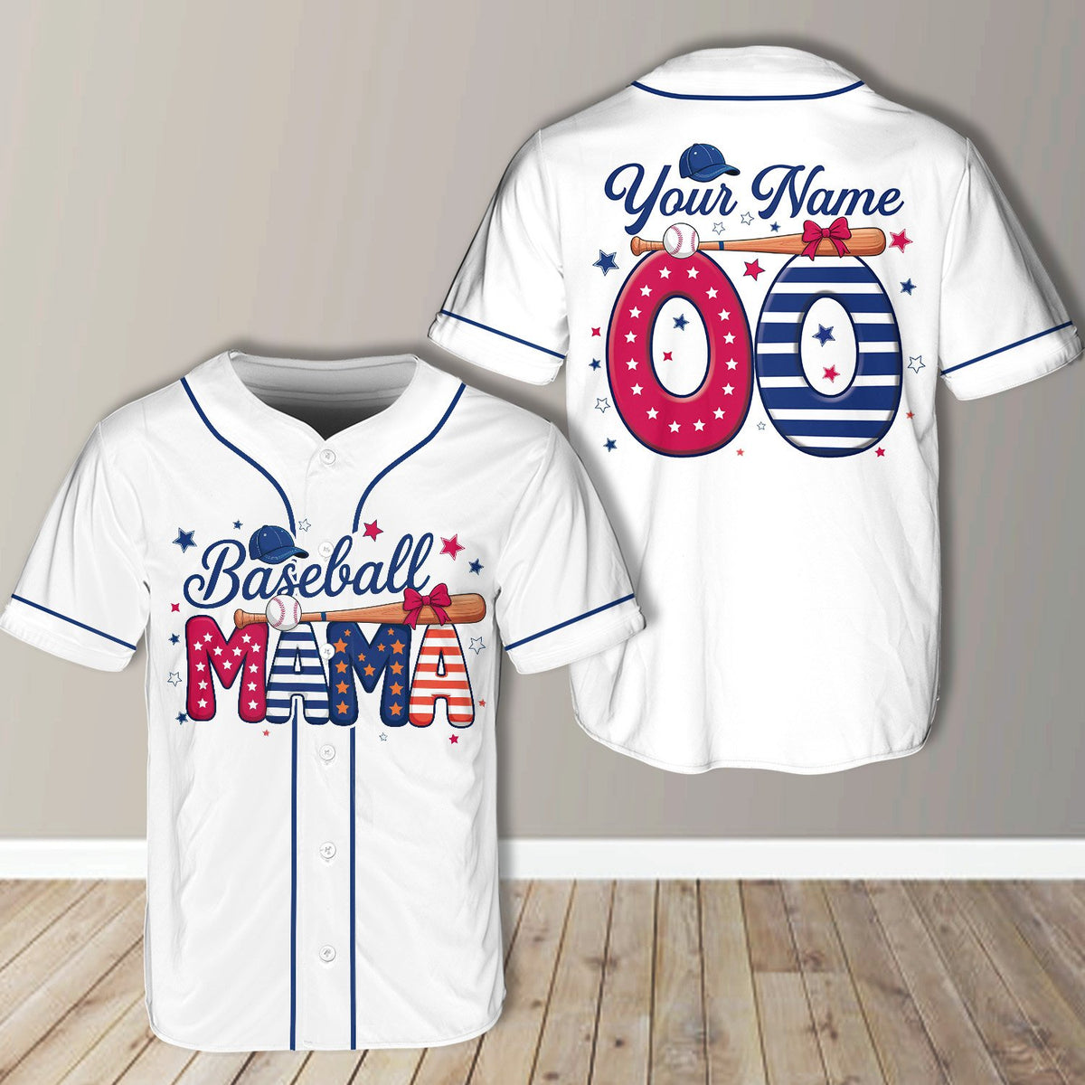 Another front view of the white patriotic baseball jersey