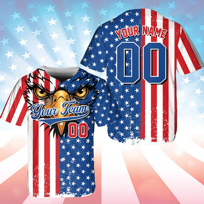 Styled front perspective of the patriotic eagle baseball jersey