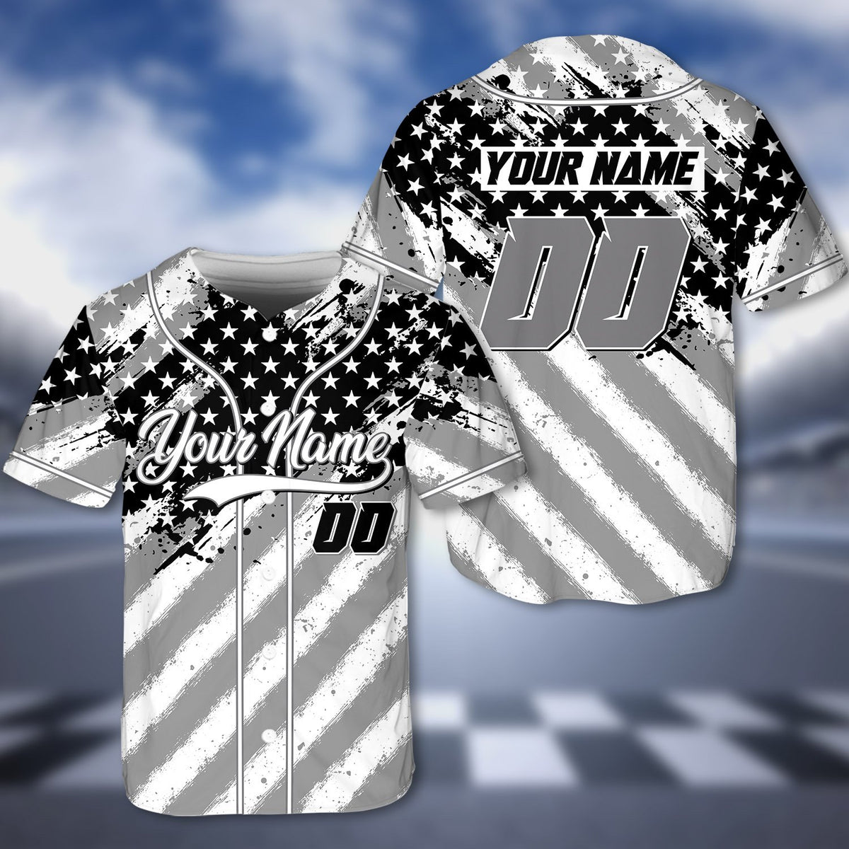 Additional front view of the custom patriotic baseball jersey